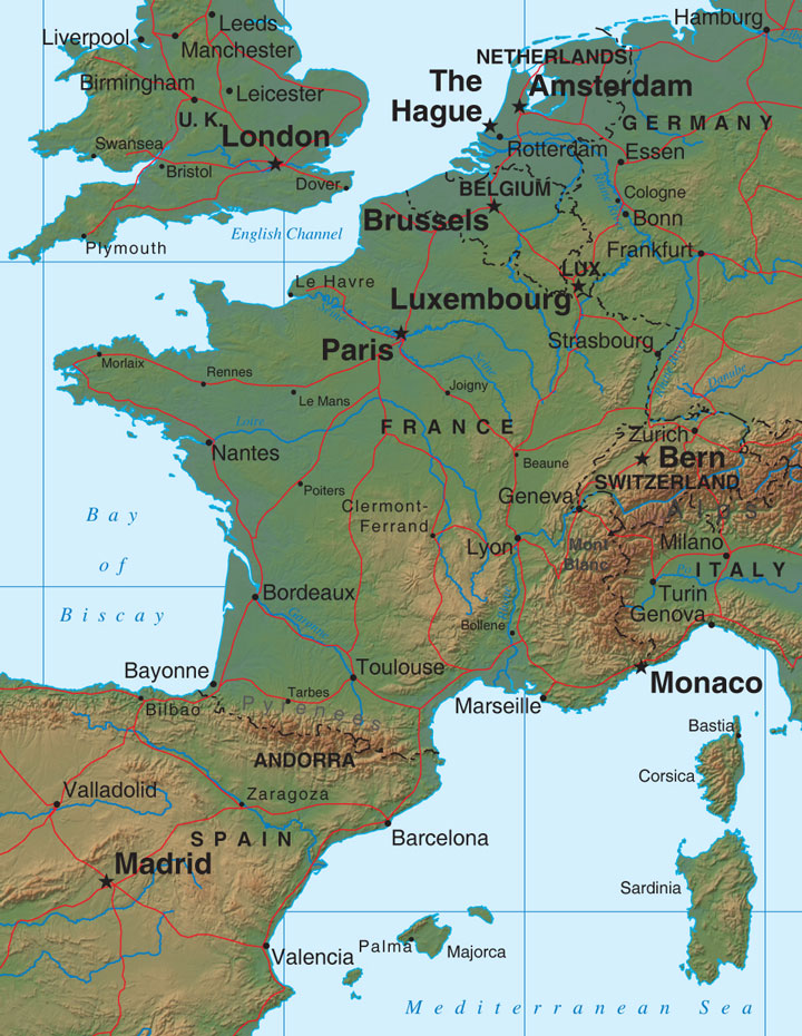 relief map of France